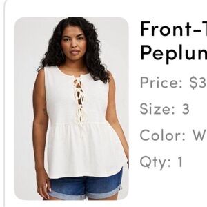Women's Whisper White Front-Tie Peplum Tank